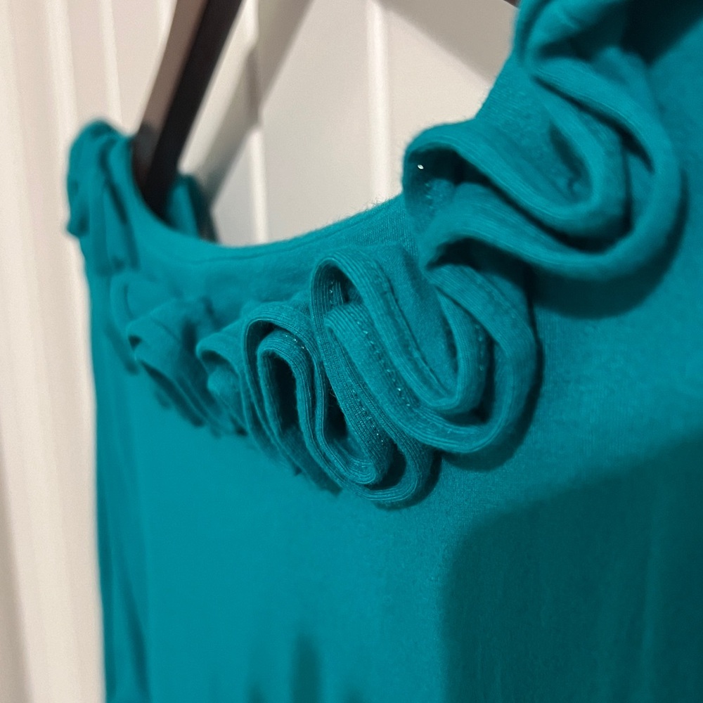 Talbots Womens Size M jade green scoop neck ruffled 3/4 sleeve shift dress - Picture 7 of 8